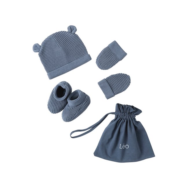Ensemble bonnet, moufles et chaussons naissance et son sac assorti Oeko-Tex® - VERTBAUDET
