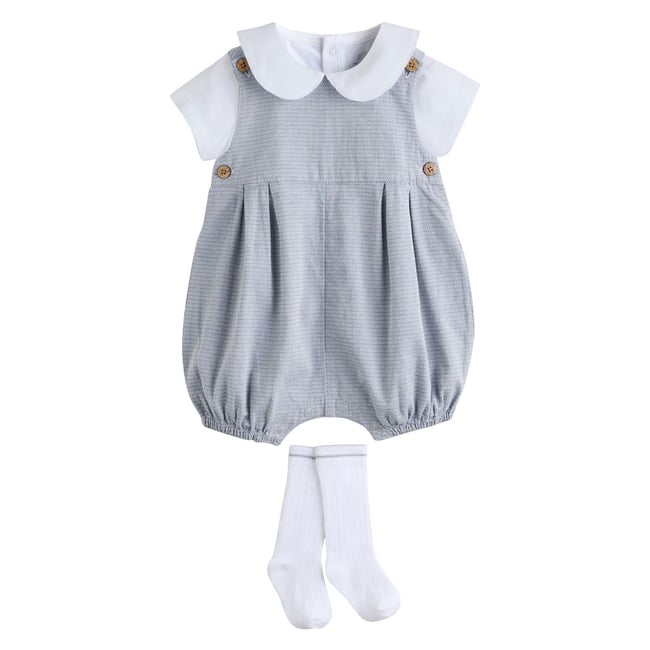 Barboteuse, body et chaussettes bébé gris <span itemprop=