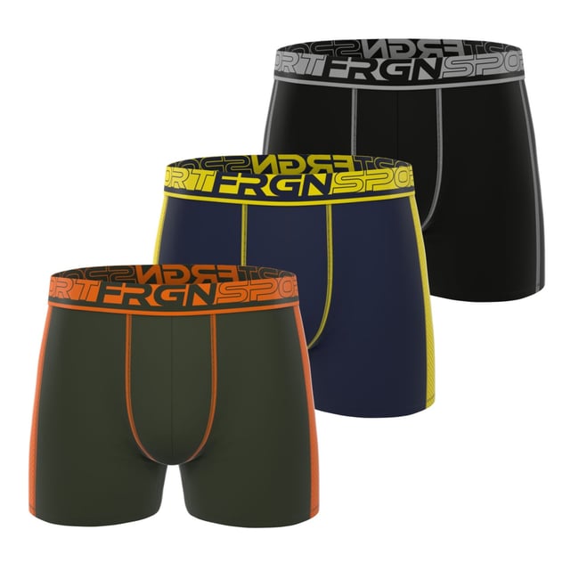 Lot De 3 Boxers Sport noir/girs/bleu foncé/jaune/kaki/orange <span itemprop=