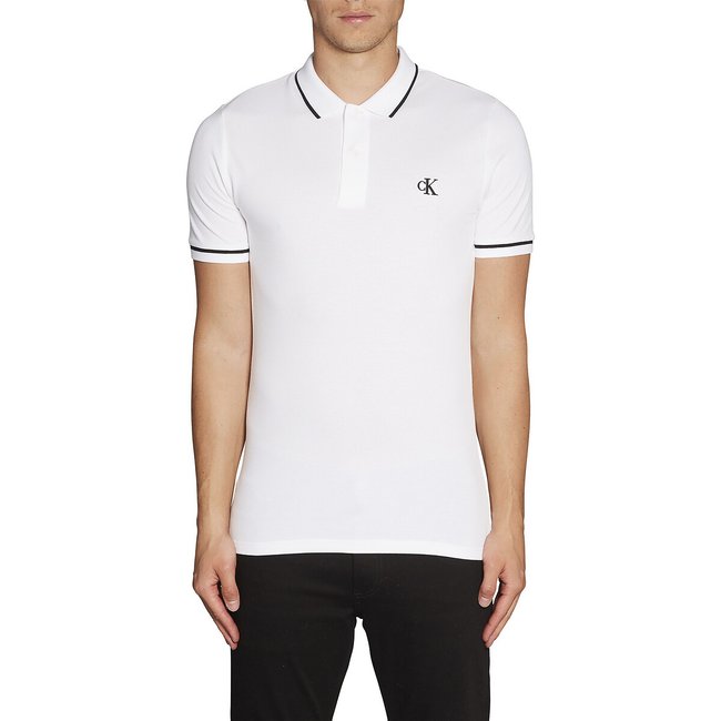 Tipping Slim Polo Shirt in Cotton Pique white CALVIN KLEIN JEANS