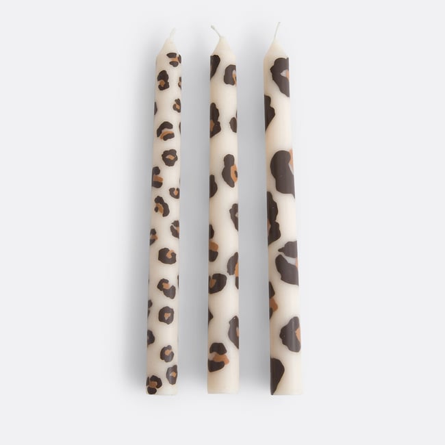 Conjunto de 3 velas com estampado de leopardo, Azhar leopardo bege <span itemprop=