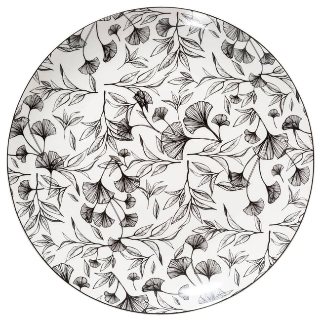 Lot de 6 assiettes plates en porcelaine BLACK FLORAL Couleur noir et blanc <span itemprop=