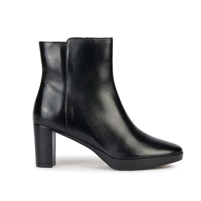 Botines de piel con cremallera y tacón Walk Pleasure negro <span itemprop=