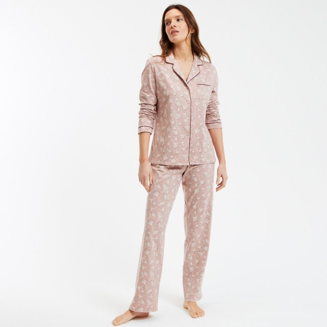 Pyjama imprimé en coton, manches longues imprimé fleuri <span itemprop=