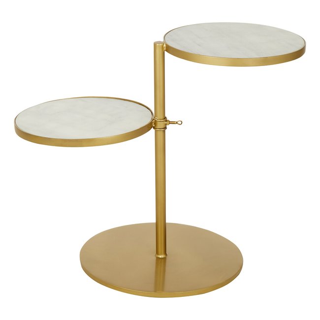 2 Tier White Marble Top Side Table with Brass Finish, gold-coloured, SO'HOME