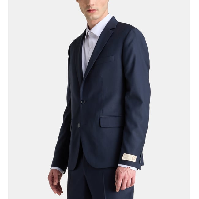 Veste Blazer Bleu En Laine Stretch Penguin Original - Taille 42L, Coupe Slim, Occasion Très Bon état, Idéale Pour Un Look Smart Casual