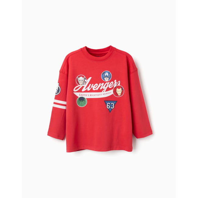 T-shirt en coton à manches longues et imprimés Avengers rouge <span itemprop=
