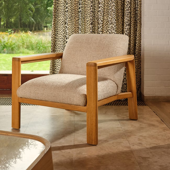 Fauteuil en mindi massif et tissu texturé  GABRIEL Couleur naturel <span itemprop=