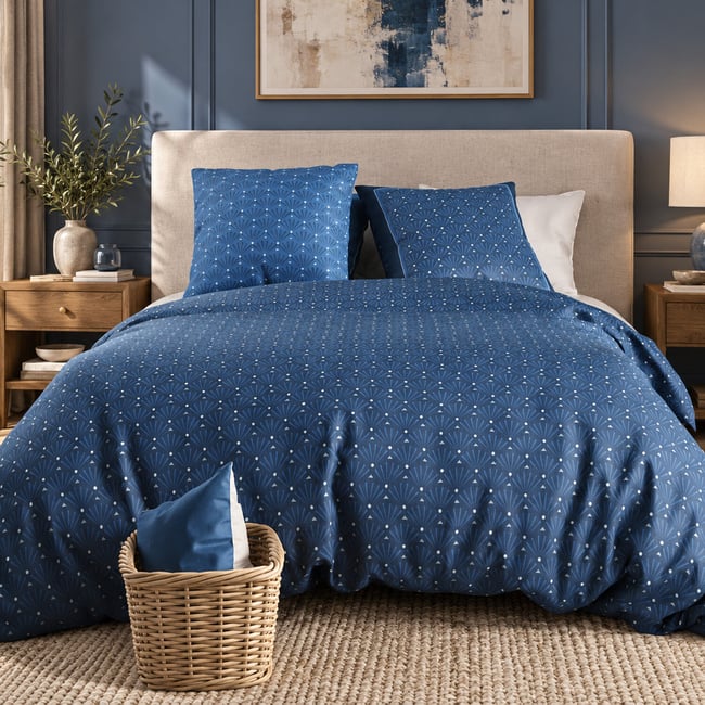 Parure housse de couette en coton imprimée, Azura multicolore <span itemprop=