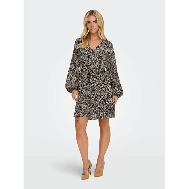 Robe encolure v, imprimé floral imprimé noir <span itemprop=