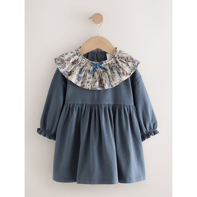 Robe à col et manches longues bleu <span itemprop=