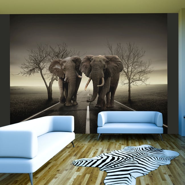 Papier peint intissé panoramique Animaux Ville d'éléphants Couleur multicouleur <span itemprop=