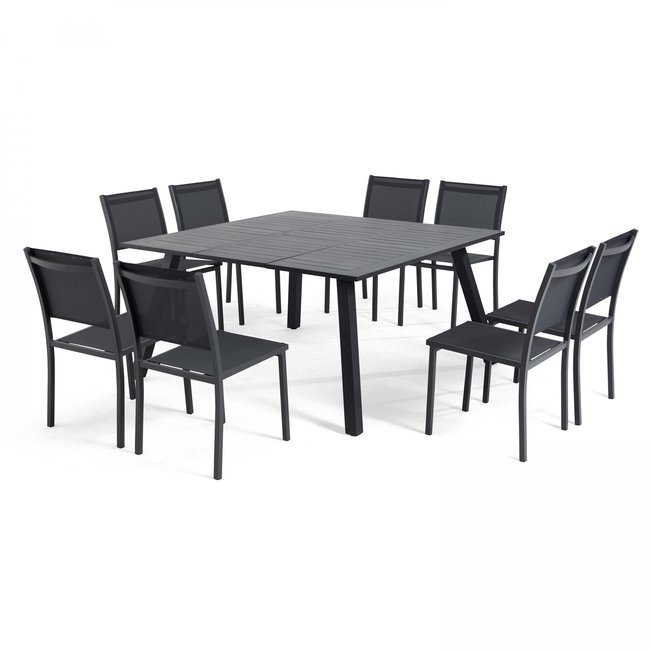 Salon de jardin table extensible et 8 chaises en aluminium, SAMBA gris <span itemprop=