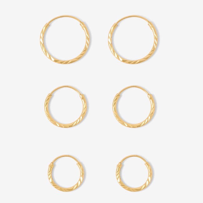 Set 3 paires de créoles ciselées - argent 925 doré doré <span itemprop=