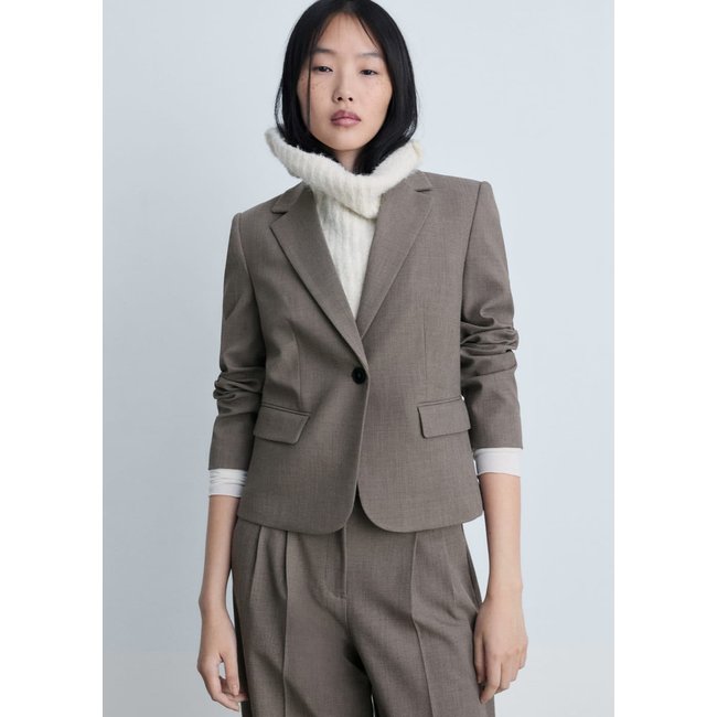 Blazer de costume crop marron <span itemprop=