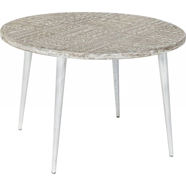 Table basse bois et métal, Indio blanco dorado Couleur blanc vieilli avec touches dorées <span itemprop=