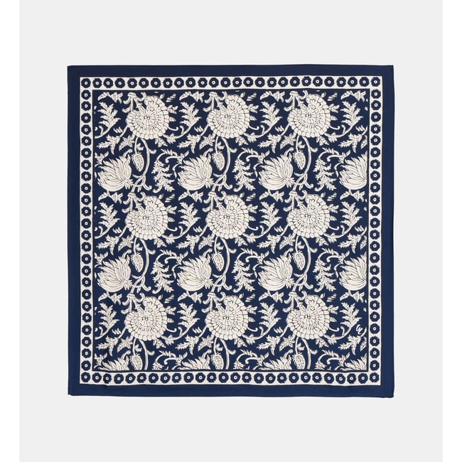 Carré de soie ilana imprimé floral bleu marine <span itemprop=