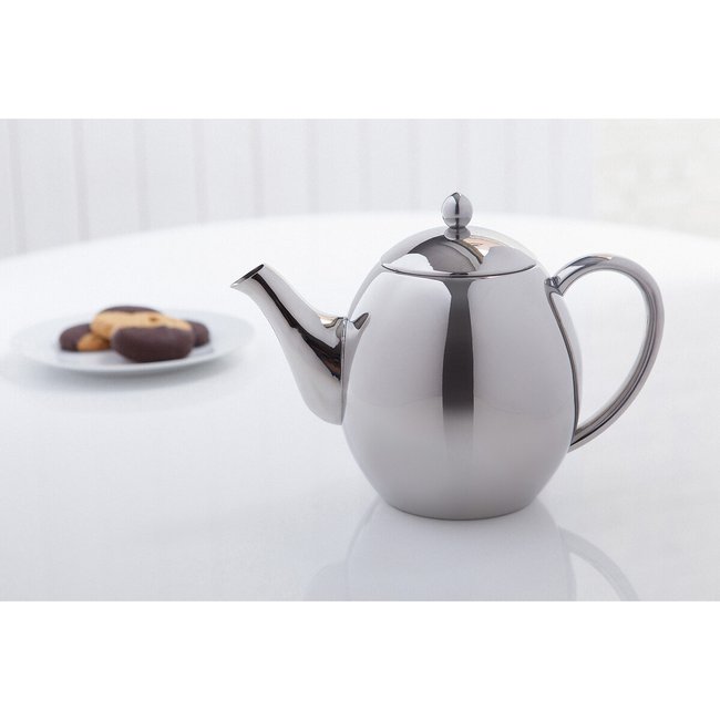 1.2L Double Wall Stainless Steel Teapot, silver-coloured, SABICHI