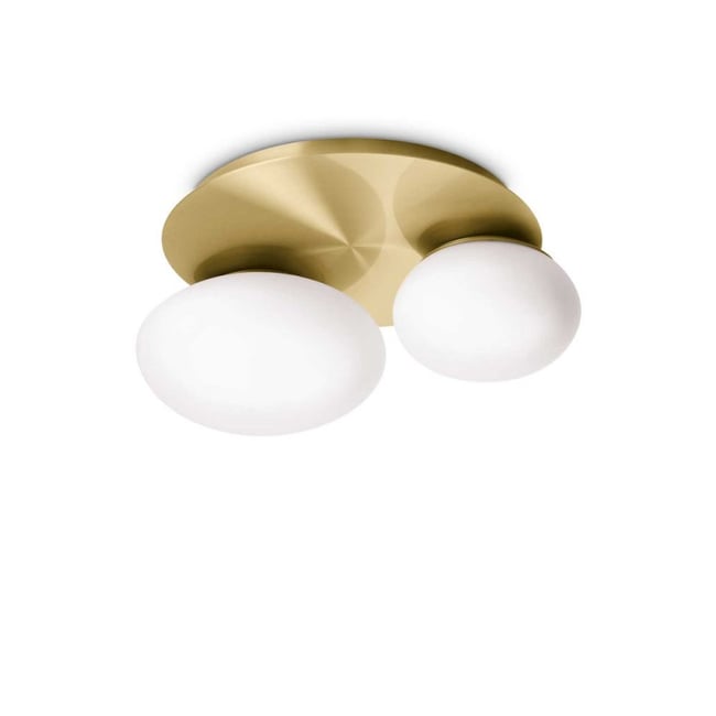 Plafonnier Ninfea En Laiton Et 2 Globes Verre Couleur doré <span itemprop=