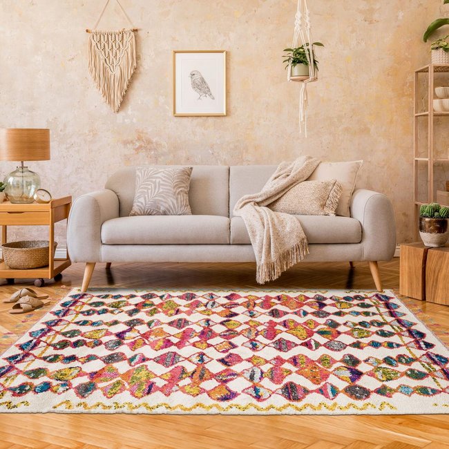 Tapis berbère tissé motifs tribaux LYN5 Couleur multicolore <span itemprop=