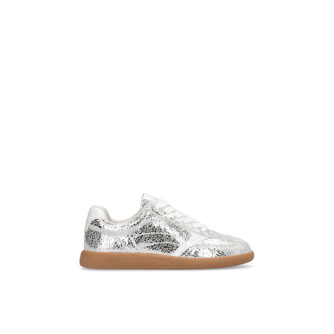 Sneakers en cuir craquelé lamé argent <span itemprop=