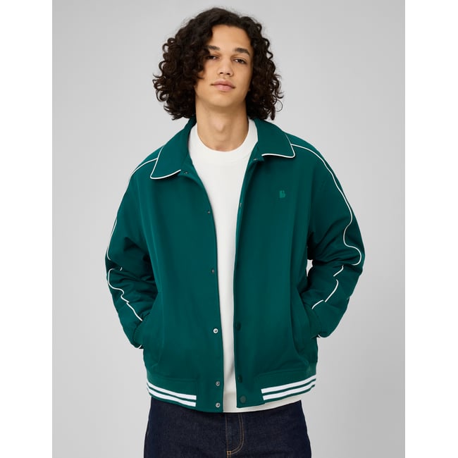 Blouson col chemise à pressions vert <span itemprop=