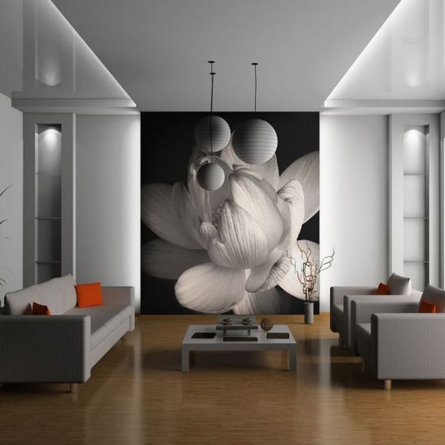 Papier peint intissé panoramique Fleurs Fleur de lotus Couleur noir <span itemprop=