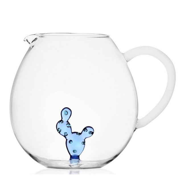 Carafe ronde verre cactus  Desert Plants Couleur bleu <span itemprop=