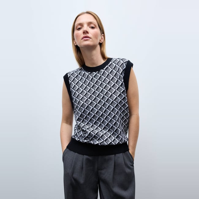 Pull sans manches à motifs, contenant de la Laine Mérinos - MONOPRIX