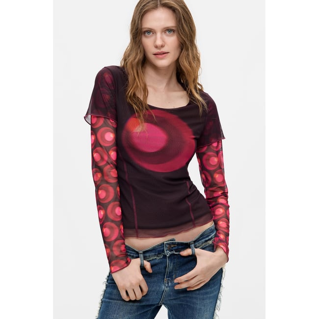 T-shirt imprimé à manches longues rouge <span itemprop=