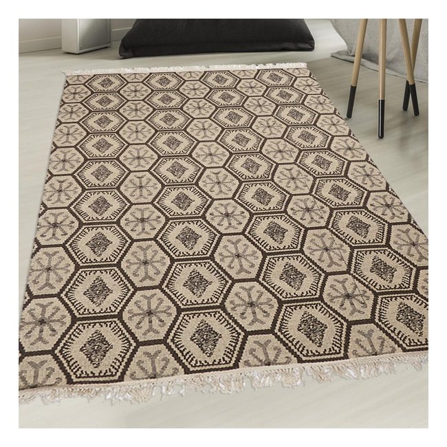 Tapis kilim reversible fait à la main en laine MALSA Couleur gris <span itemprop=