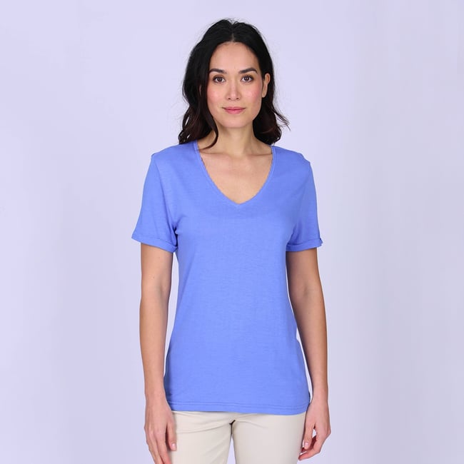 T-shirt col V bleu <span itemprop=