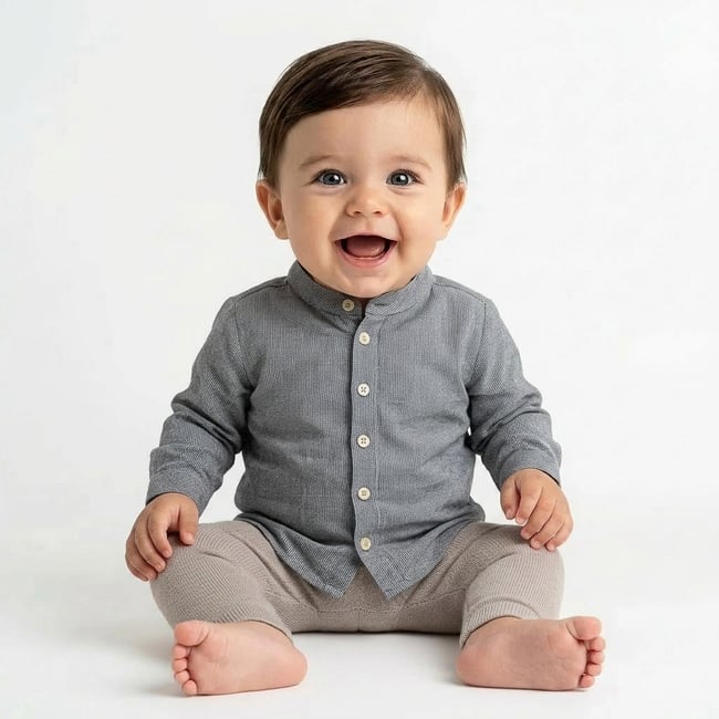 Chemise bébé - Très bon état gris <span itemprop=