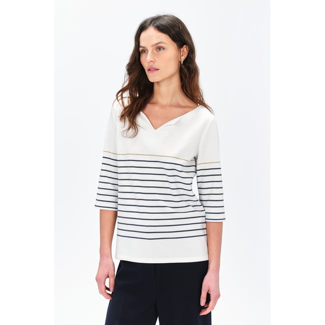 T-shirt droit col tunisien OLYMPIA ivoire <span itemprop=