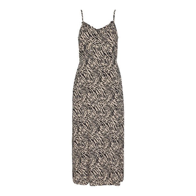 Vestido comprido e estampado, de alças finas estampado animal <span itemprop=