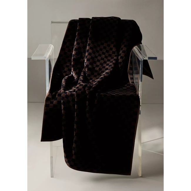 Serviette de bain à carreaux en coton velours marron <span itemprop=