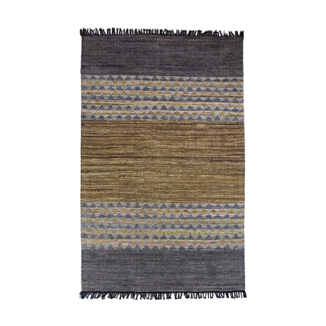 Tapis en cuir recyclé et coton, ADANA Couleur gris-noir-taupe <span itemprop=