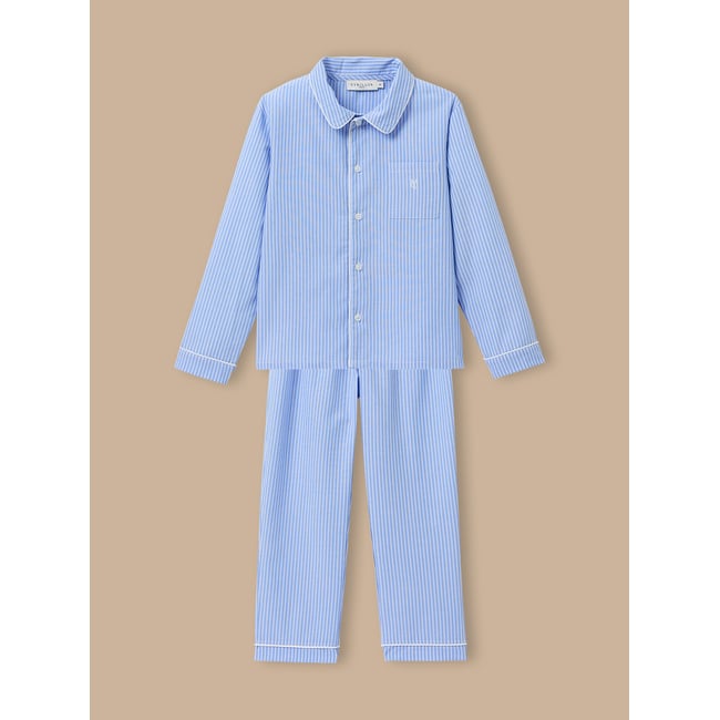 Pyjama grand-père rayé rayure bleu/ecru <span itemprop=