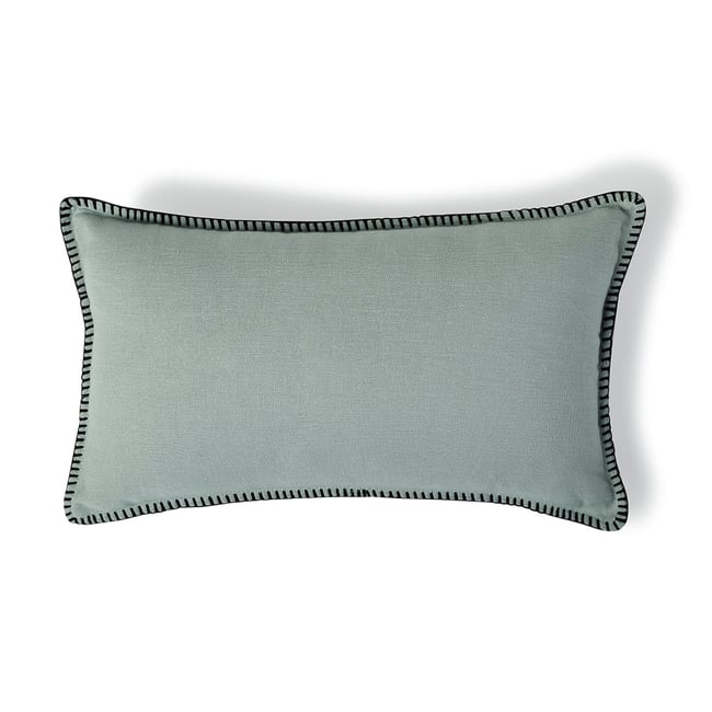 Coussin lin lavé MAXIME vert céladon / noir <span itemprop=