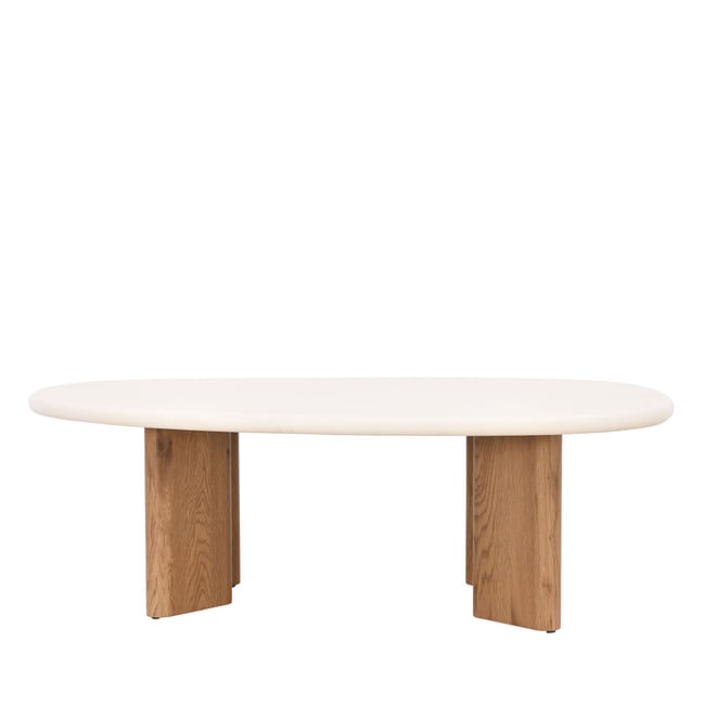 Table basse organique effet béton et bois L130cm- SYLINA Couleur beige <span itemprop=