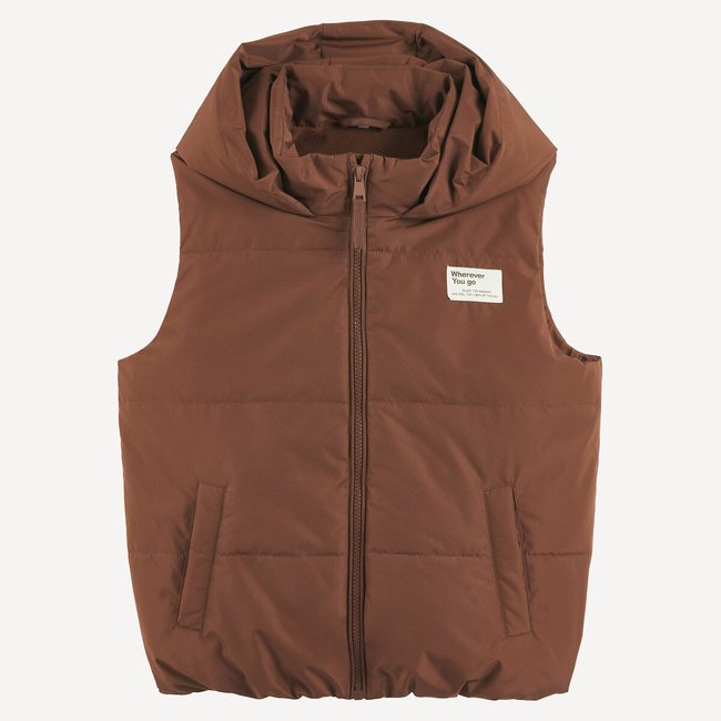 Doudoune à capuche sans manches marron <span itemprop=