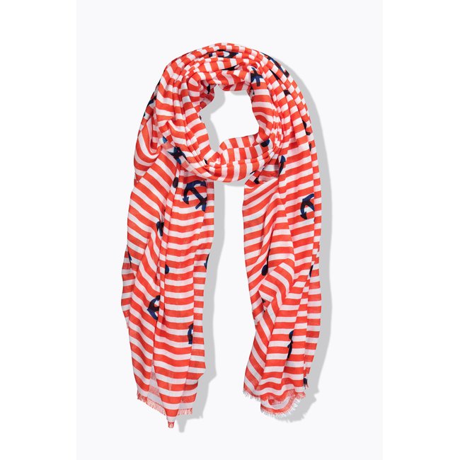 Foulard à rayures, motif ancres corail <span itemprop=