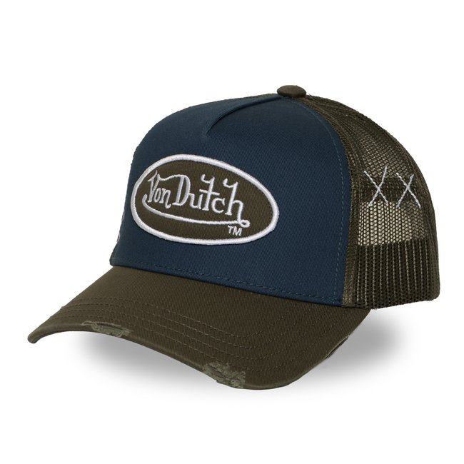 Casquette trucker USED bleu foncé/kaki foncé/blanc <span itemprop=