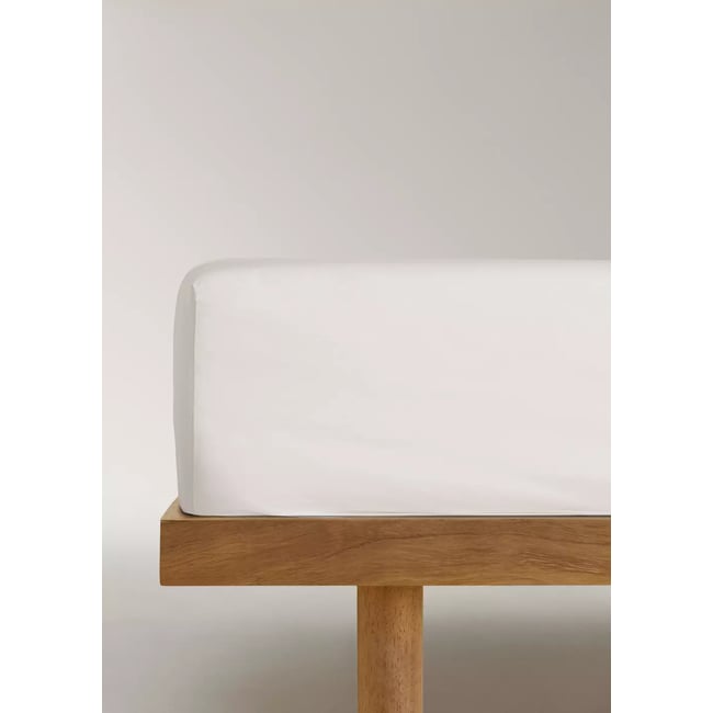 Drap-housse 100 % coton satin Lit 200 cm écru <span itemprop=