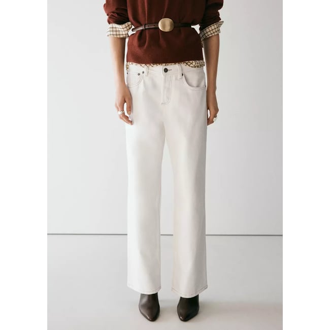 Jean droit taille basse blanc cassé <span itemprop=