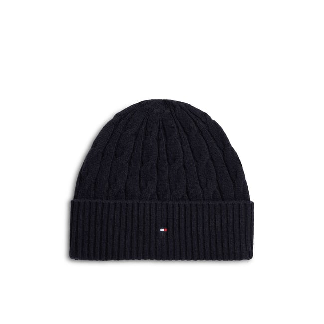 Flag Cable Beanie, navy blue, TOMMY HILFIGER