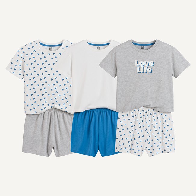 Комплект из трех пижам с шортами из хлопка экрю + серый + синий LA REDOUTE COLLECTIONS