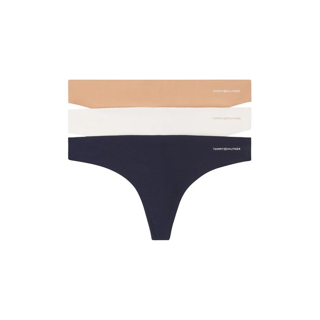 Pack of 3 Thongs in Cotton, azul marino + blanco + nude, TOMMY HILFIGER