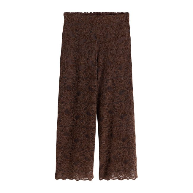 Pantalon large en dentelle chenille marron chocolat <span itemprop=
