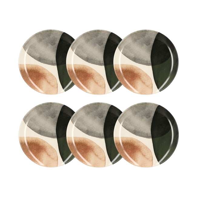 Lot de 6 assiettes plates en grès 26cm, GAIA Couleur beige-gris-vert <span itemprop=